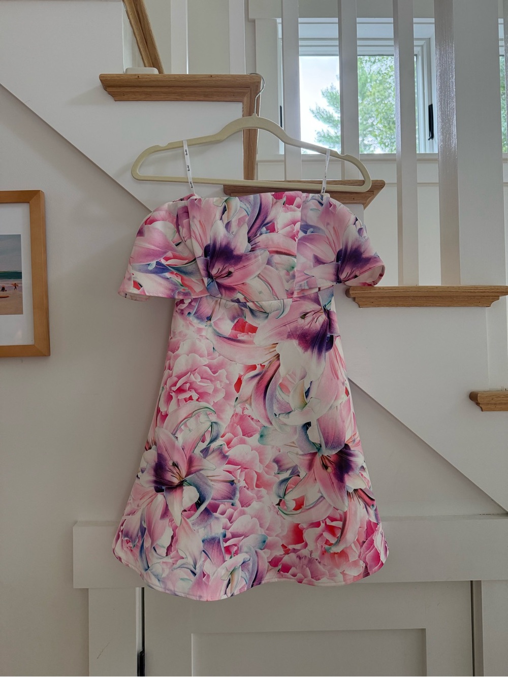 Bardot Floral Off-Shoulder Mini Dress - Pink & Purple Bloom